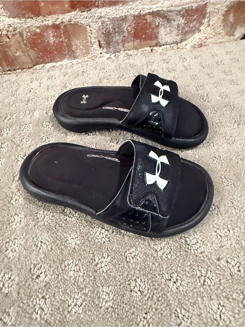 Under Armour Black Slides with White Logo Accent